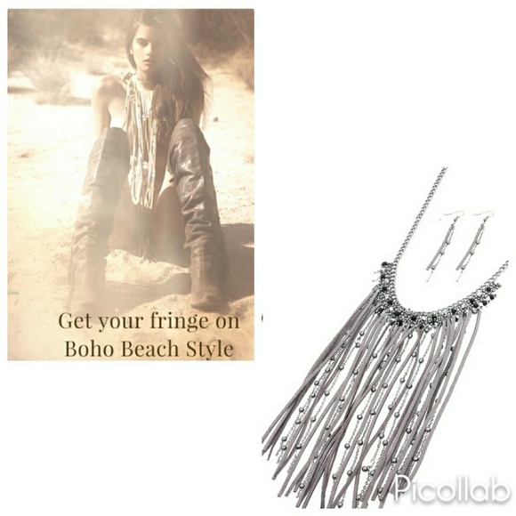 Hematite Grey Sueded Choker/Earring Set - Picture 2 of 8